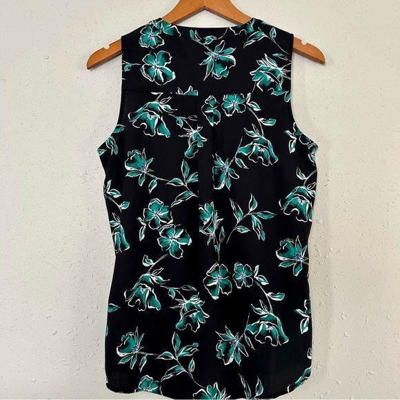 🦋 Apt. 9 Black Green Floral Quarter Zip Sleeveless Blouse Medium - Picture 5 of 7